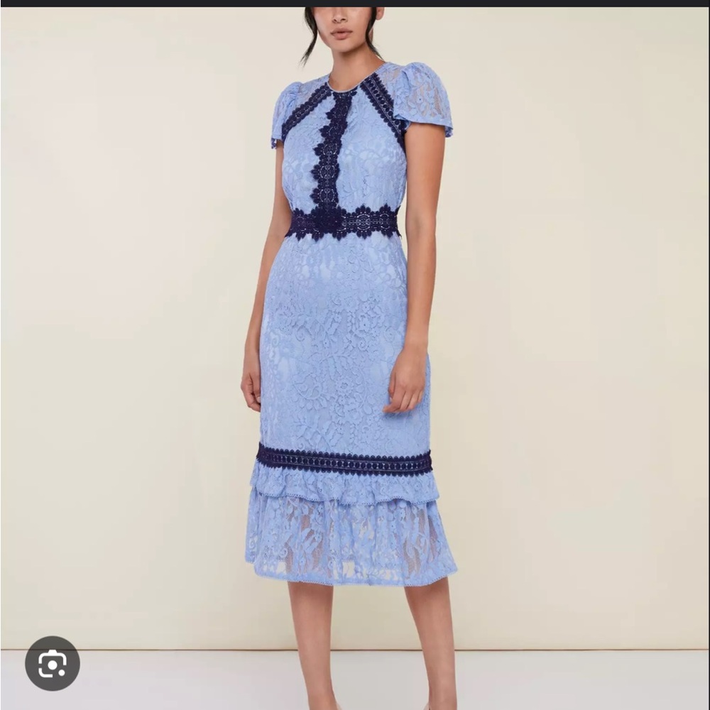 Rachel Parcell Elegant Blue Lace Dress midi designer fashion NWT date night top